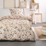 Parure de lit simple en coton  motif floral - rose - 140 x 200 cm