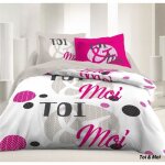 Parure de drap - toi & moi - king - 100% coton - 57 fils / cm - blanc