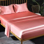 Parure de draps satin drap housse 150x200x35 cm grand bonnet avec drap plat et 2 x taie doreiller couleur ...