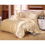 Parure de drap en soie satine - parure de lit 4 pcs = 2 taies doreiller 1 drap 1 housse de couette - ...