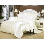 Parure de drap en soie satine - parure de lit 4 pcs = 2 taies doreiller 1 drap 1 housse de couette - ...
