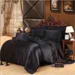 Parure de drap en soie satine - parure de lit 4 pcs = 2 taies doreiller 1 drap 1 housse de couette - ...