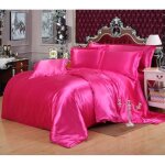 Parure de drap en soie satine - parure de lit 4 pcs = 2 taies doreiller 1 drap 1 housse de couette - ...
