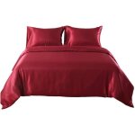 Parure de drap en soie satine - parure de lit 4 pcs = 2 taies doreiller 1 drap - housse 1 housse de ...