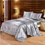 Parure de drap en soie satine - parure de lit 4 pcs avec 2 taies doreiller 1 drap 1 housse de couette ...