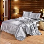 Parure de drap en soie satine - parure de lit 4 pcs avec 2 taies doreiller 1 drap 1 housse de couette ...