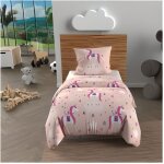 Parure housse de couette 120x150 cm licornes rose 100% coton 57 fils / cm2 par soleil docre Parure housse de couette 120x150 cm licornes rose 100% coton 57 fils / cm2 par soleil docre