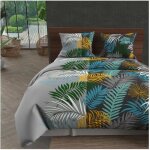 Parure housse de couette en coton 57 fils 240x220 cm jungle bleu par soleil docre