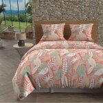 Parure housse de couette en coton 57 fils 260x240 cm tanzanie corail par soleil docre