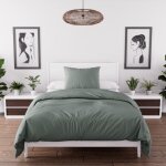 Parure housse de couette en microfibre lav�e 140x200 cm boheme vert kaki par soleil docre