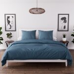 Parure housse de couette en microfibre lav�e 260x240 cm boheme bleu canard par soleil docre