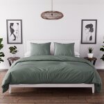 Parure housse de couette en microfibre lav�e 260x240 cm boheme vert kaki par soleil docre