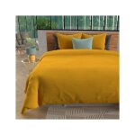 Parure housse de couette en microfibre lav�e 260x240 cm boheme moutarde par soleil docre