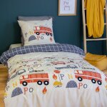 Parure de lit 140x200 cm microfibre flammeche beige bleu 2 pices