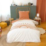 Parure de lit 2 pi�ces enfant solez 140x200 cm pur coton tuft� blanc et orange