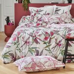 Parure de lit 200x200 cm 50x70 cm coton pnlope rose 3 pices