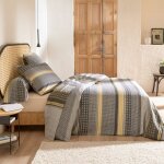 Parure de lit 3 pices : housse 200x200 cm taies 65x65 cm 100% flanelle de coton jules gris / jaune