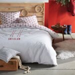 Parure de lit 3 pi�ces montagne sport dhiver ski club blanc 240x220 cm