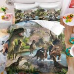 Parure de lit 3d effet dinosaures 150 * 200cm 3 pieces 1 housse de couette avec 2 taies doreiller 63 ...