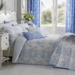 Parure de lit - bleu - toile de jouy - 200 x 200 cm - coton - ambiance romantique
