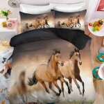 Parure de lit - mouton maison deco - chevaux en train de courir - marron noir vert - microfibre - 220x240 ... Parure de lit - mouton maison deco - chevaux en train de courir - marron noir vert - microfibre - 220x240 ...