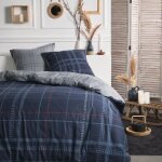 Parure de lit double motif quadrillage - gris et bleu - 220 x 240 cm Parure de lit double motif quadrillage - gris et bleu - 220 x 240 cm