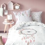 Parure de lit enfant 100% coton - matt & rose - attrape c?ur - blanc - 140x200 + 65x65cm