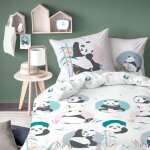Parure de lit enfant 100% coton - matt & rose - panda - blanc - 140x200 + 63x63cm