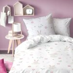 Parure de lit enfant 100% coton - matt & rose - petit lapin - blanc - 140x200 + 63x63cm