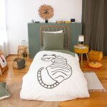 Parure de lit enfant 140x200 cm tigre pur coton tuft kaki 2 pices