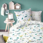 Parure de lit enfant safari - imprim fantaisie - 100% coton - taille: 140x200 cm - couleur : blanc