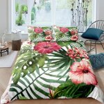 Parure de lit feuilles vertes et fleurs tropicales 220 * 240 cm 3d effet 3 pieces 1 housse de couette ...