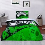 Housse de couette 140x200 cm et 1 taie doreiller parure de lit enfant garon imprim gamer motif manette ...