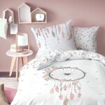 Parure de lit enfant 100% coton - matt & rose - attrape c?ur - blanc - 140x200 + 65x65cm