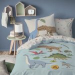 Parure de lit enfant 100% coton - jurassic world sicju - bleu - dinosaures - 140x200 + 63x63cm