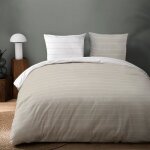 Parure de lit imprim�e 100% coton - matt & rose - greige stripes - rayures gris beige - 240x220 + 2 taies ...
