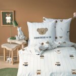 Parure de lit enfant 100% coton - matt & rose - teddy bear - beige - 140x200 + 63x63cm