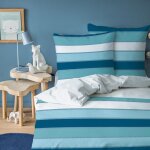 Parure de lit imprim�e 1 personne 100% coton - matt & rose - tendance oc�ane - bleu - 140x200 + 65x65cm ...