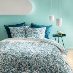 Parure de lit imprim�e 2 personnes 100% coton - matt & rose - v�g�talis - bleu gris / bleu ciel - 240x220 ...