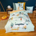 Parure de lit - jungle mania - animaux dtachables - vert - enfant