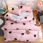 Parure de lit lgre et lgante 4 pices 2 taies doreiller 1 housse de couette 1 drap plat motif c?ur ...