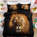 Parure de lit - mouton maison deco - 3d tte de lion sauvage - marron noir - microfibre - 150x200 cm