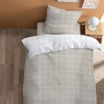 Parure de lit - matt & rose - checks - 100% coton - gris et beige - rversible
