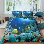 Parure de lit le monde au fond de la mer 220 * 240 cm 3d effet 3 pieces 1 housse de couette et 2 taies ...