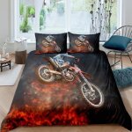 Parure de lit - mouton maison deco - motocross le fan de moto - noir rouge bleu - microfibre - 220x240 ...