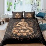 Parure de lit - mouton maison deco - statue de bouddha marron r�tro - noir gris marron or - microfibre ...