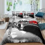 Parure de lit r�tro london big ben et voitures rouges 220 * 240 cm 3d effet 3 pieces 1 housse de couette ...