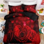 Parure de lit roses rouges coeurs 3d effet 200 * 200cm 3 pieces 1 housse de couette et 2 taies doreillers ...