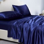 Parure de lit satin 4 pices couleur unie drap housse 135x190x36 cm grand bonnet avec drap plat et 2 ...