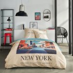 Parure de lit - today - java - 2 personnes - 240x220 cm - coton - imprim new york - beige